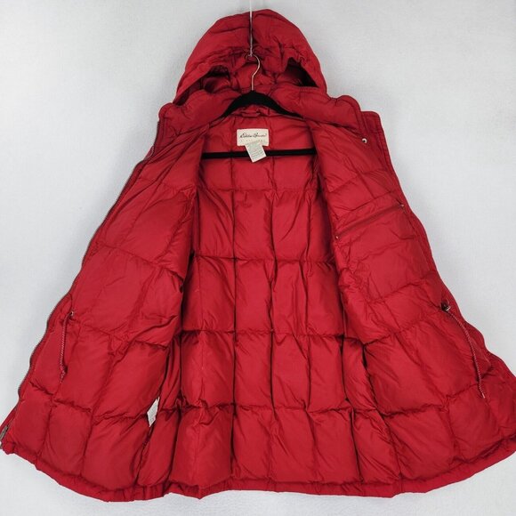 Eddie Bauer Coat Womens Large Red Vintage Goose Down Hooded Parka Casual Outdoor - Picture 8 of 16